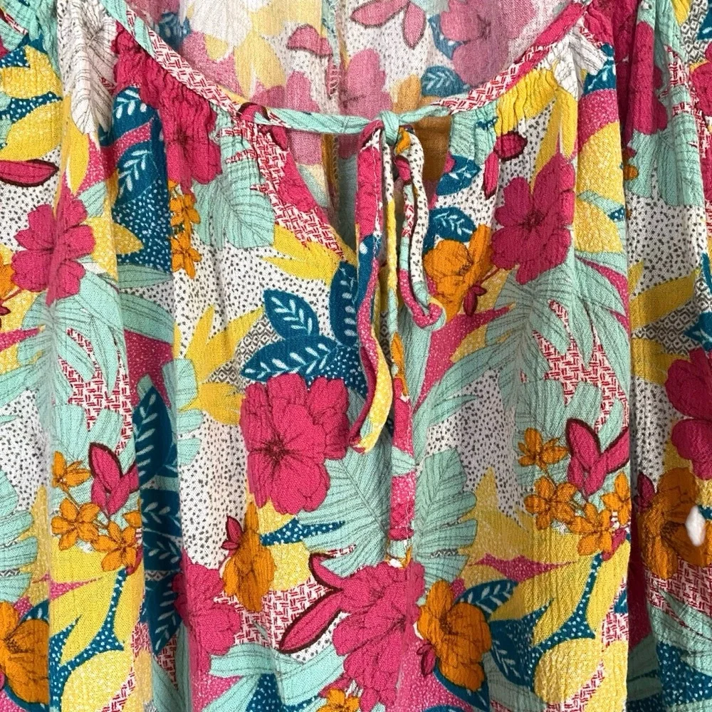 Lane Bryant 3X Classic Medium-Sleeve Peasant Top in Bali Bliss with 3/4 Sleeves - Picture 5 of 12